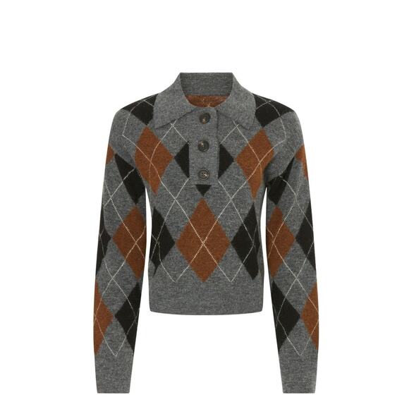 Rails Shae Argyle Cropped Sweater - XS - Heather Toffee - Picture 1 of 8